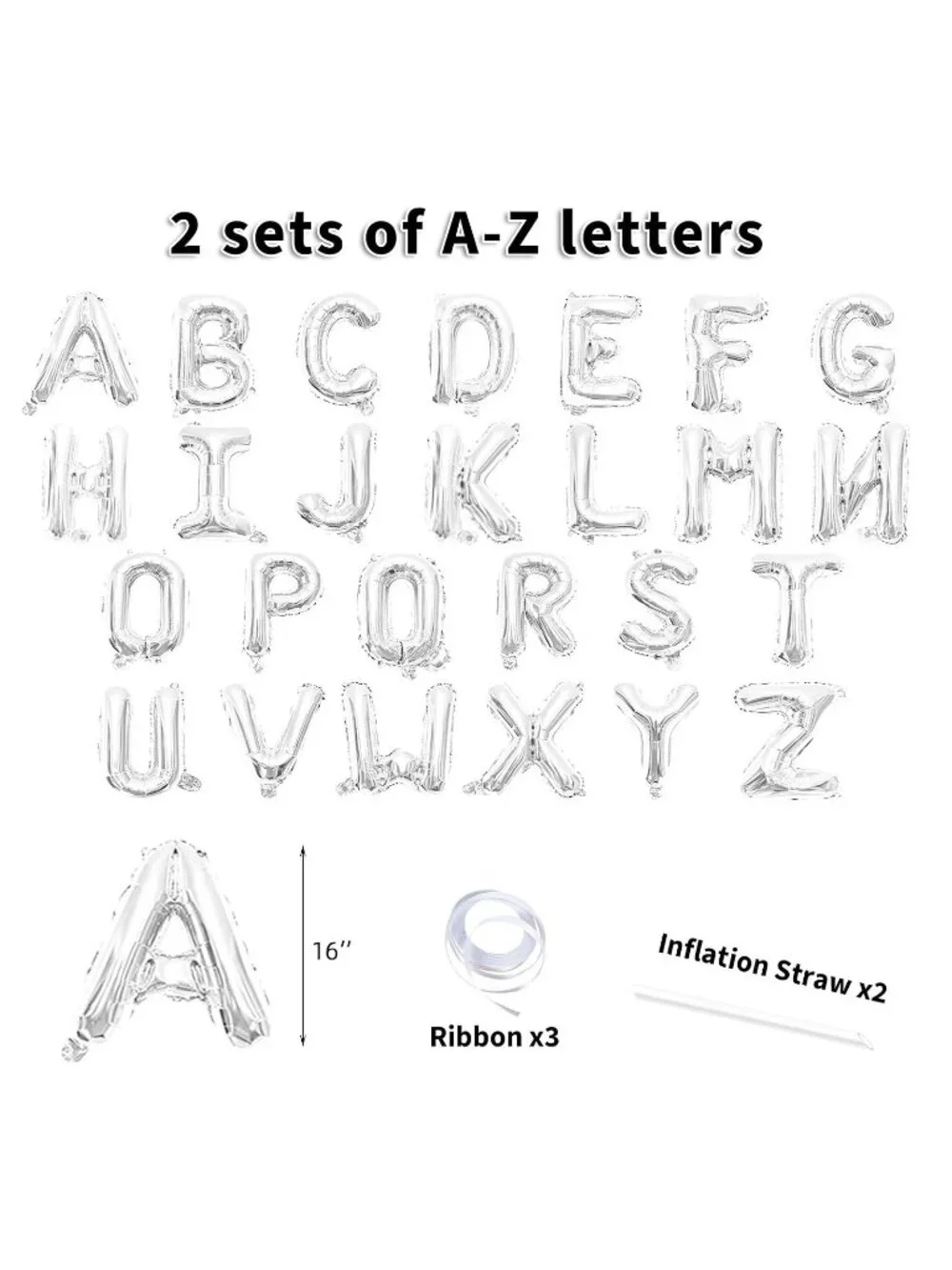 104 Pcs Silver Alphabet Letter Balloons | Bundle of 2 Sets of 52 Pcs (16